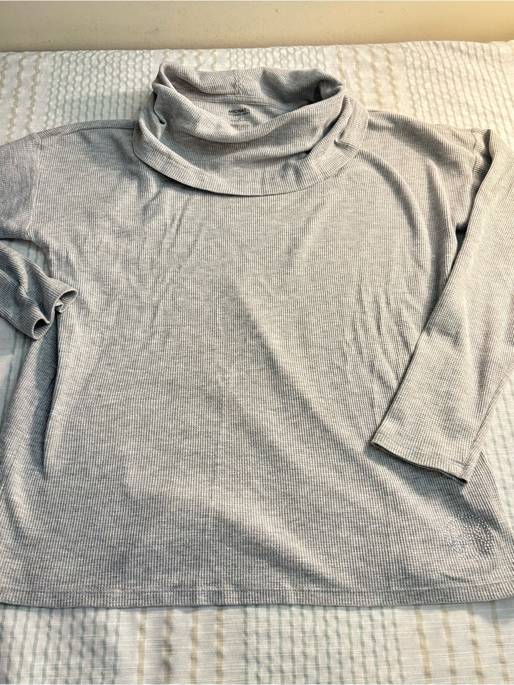 Michael Kors Light Heather Gray Ribbed Turtleneck Long Sleeve Top